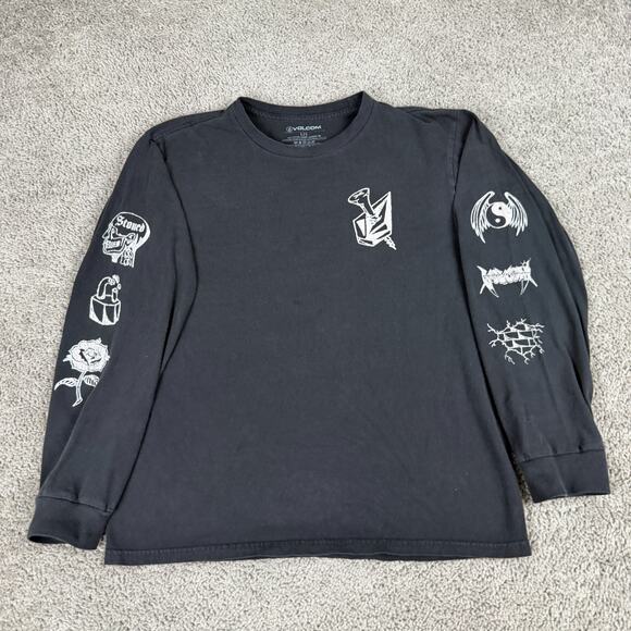 Volcom Shirt Mens Large Black White Long Sleeve Skater Skateboarding Casual - Picture 2 of 9